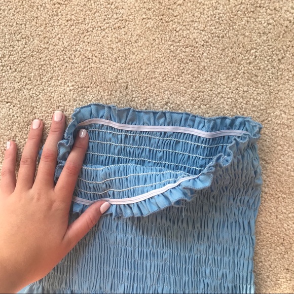 Blue Smocked Tube Top - Picture 3 of 4